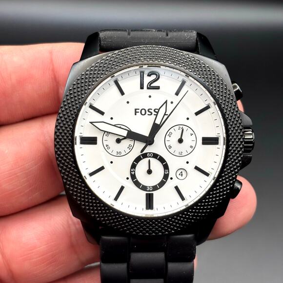 Fossil BQ2060 Machine Gunmetal Chronograph Mens White Dial Silicone Strap Watch - Picture 8 of 17